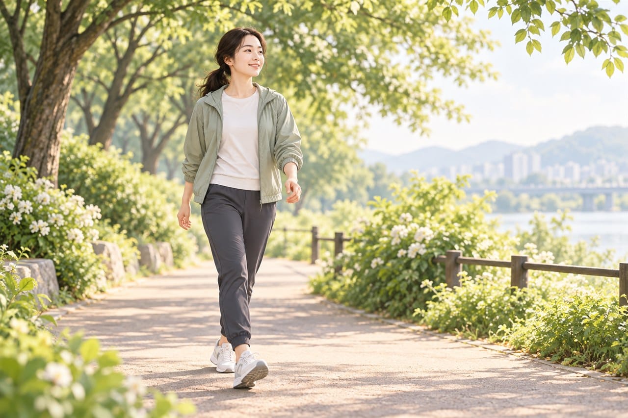 변비 자세·마사지·운동 방법: 배변을 돕는 안전한 생활 습관 3 변비 자세·마사지·운동 방법: 배변을 돕는 안전한 생활 습관 변비 자세와 생활 습관을 다루는 글의 공원 산책 중인 여성